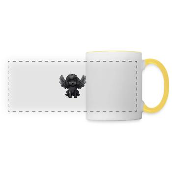 Dog poodle black fur angel wings cute comic - Panoramic Mug - white/yellow - Front