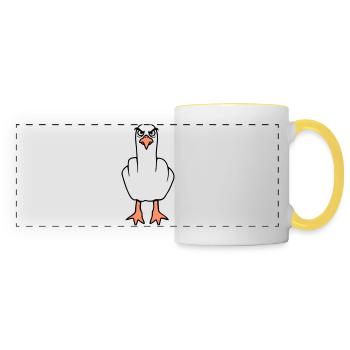 Möwe Mittelfinger Beleidigung Stinkefinger frech - Panoramatasse - Weiß/Gelb - Vorne