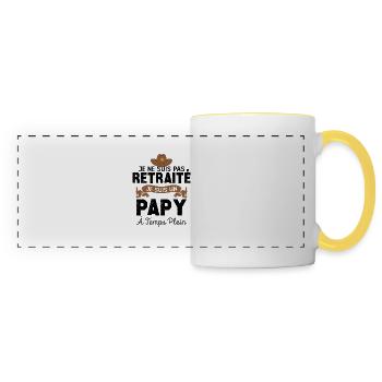 Papy Retraité Cadeau Humour Personnalisé - Mug panoramique contrasté et blanc - blanc/jaune - Devant
