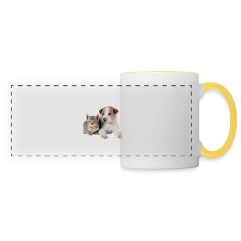 Süßes Hundebaby und Katzenbaby - Panoramatasse - Weiß/Gelb - Vorne