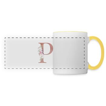 Monogramme P Floral personnalisable - Mug panoramique contrasté et blanc - blanc/jaune - Devant