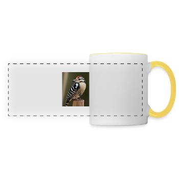 Pileated woodpecker red headed cool comic drawing - Panoramic Mug - white/yellow - Front