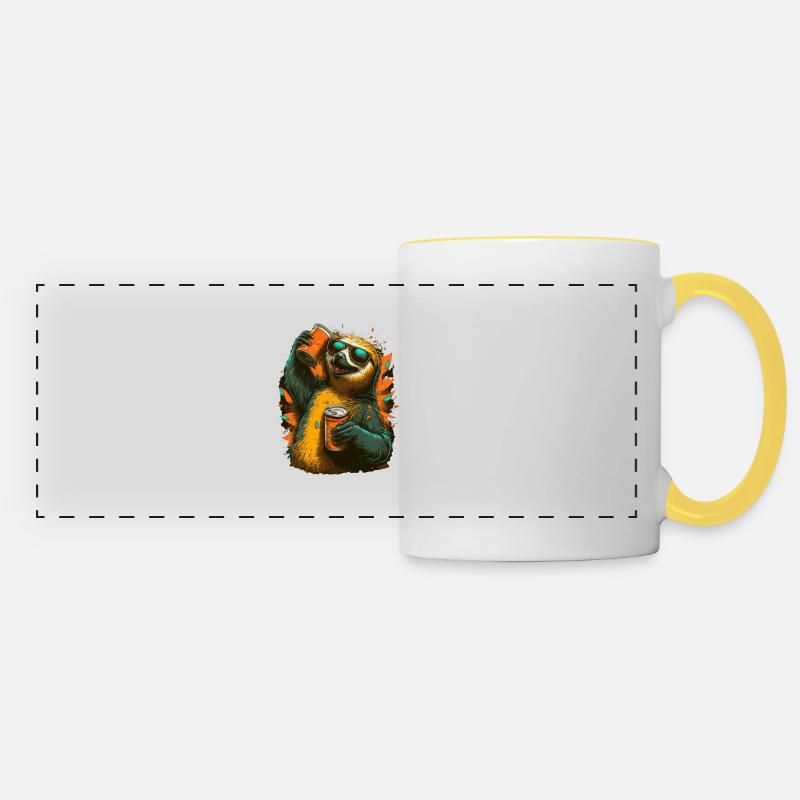 Cool beer drinking sloth - Panoramic Mug - white/yellow