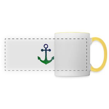 Ancre, bleu vert, aspect usé - Mug panoramique contrasté et blanc - blanc/jaune - Devant