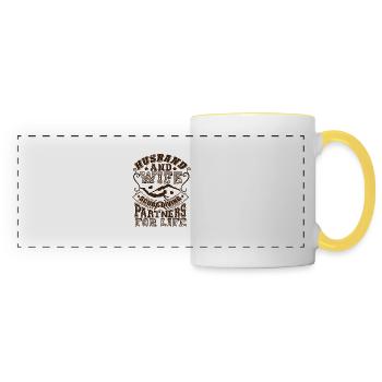 husband and wife, scuba diving partners for life - Panoramic Mug - white/yellow - Front
