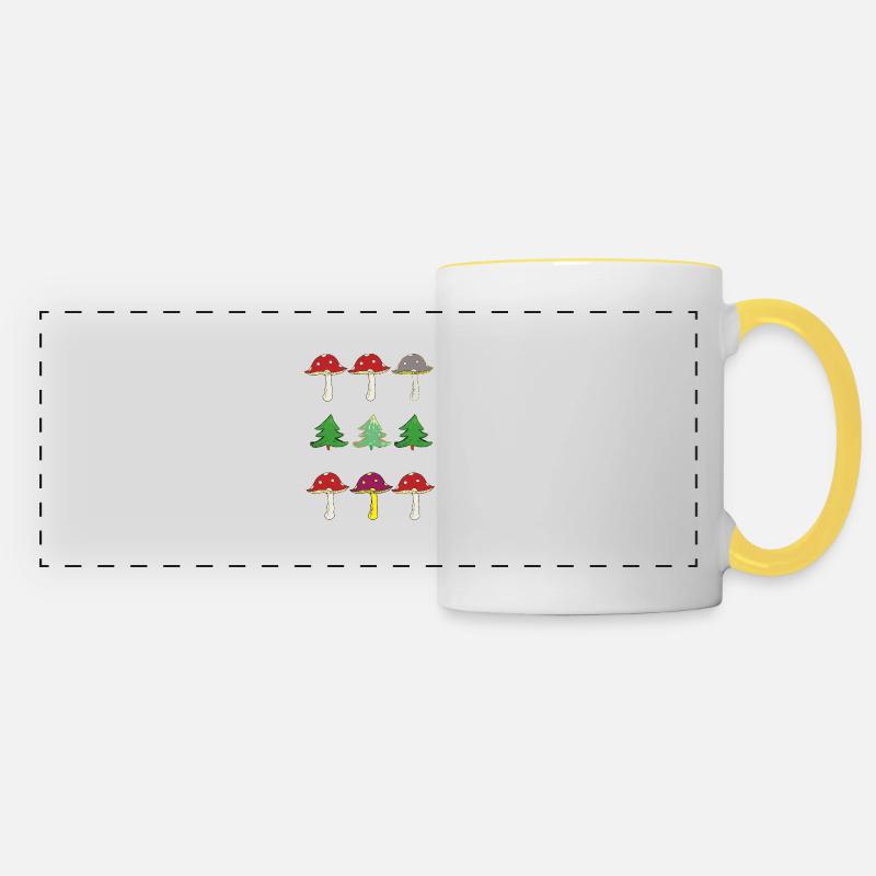 Toadstools and forest - Panoramic Mug - white/yellow
