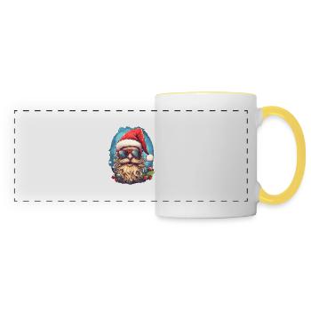 Comic-Kopf des Weihnachtsmanns mit Brille - Panoramatasse - Weiß/Gelb - Vorne