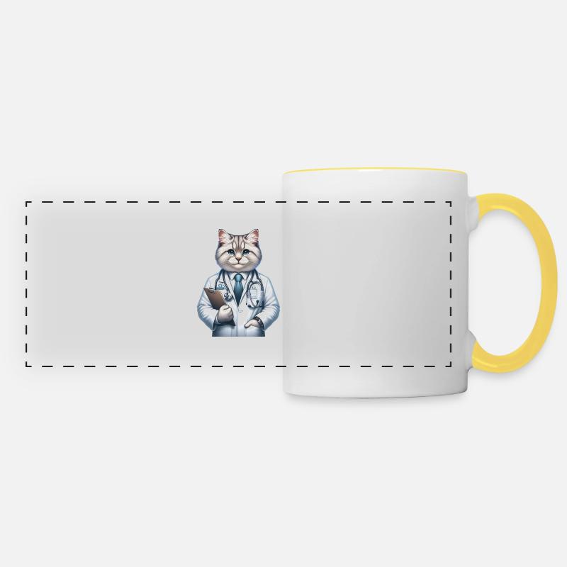 Docteur de chat mignon - Mug panoramique contrasté et blanc - blanc/jaune