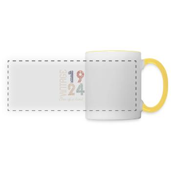 100. Geburtstag 1924 - Vintage Retro Geschenkidee - Panoramatasse - Weiß/Gelb - Vorne
