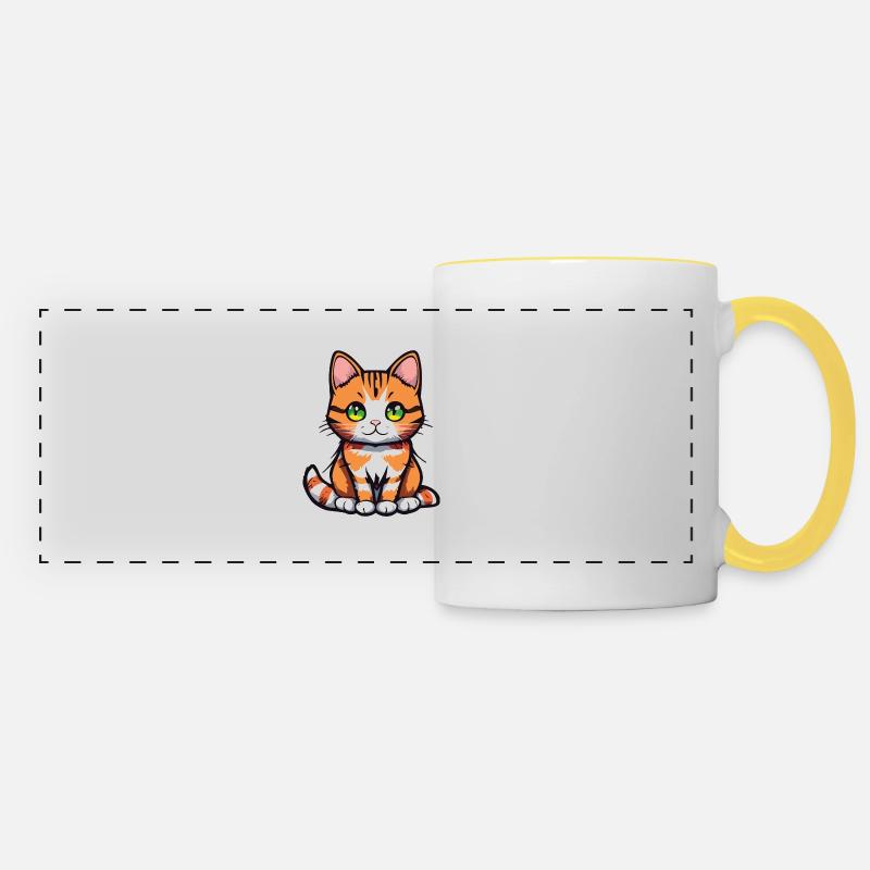 Cat Green Eyes - Panoramic Mug - white/yellow