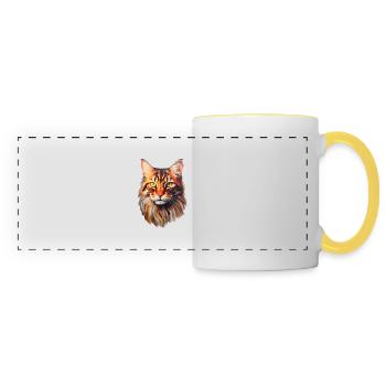 Maine Coon Katzenkopf - Panoramatasse - Weiß/Gelb - Vorne