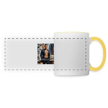 Handsome Men with muscular body – business men - Panoramic Mug - white/yellow - Front