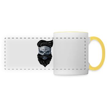 Beardy Beard Beard Man Skull Gift Idea - Panoramic Mug - white/yellow - Front