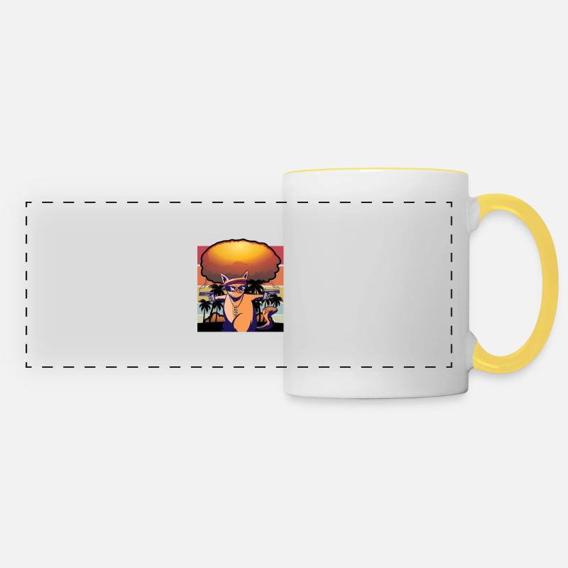 Pew Pew Idée cadeau drôle de chat drôle de chat - Mug panoramique contrasté et blanc - blanc/jaune