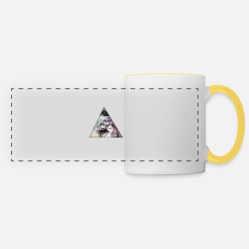 hipster moustache triangle cat swag style - Panoramic Mug - white/yellow