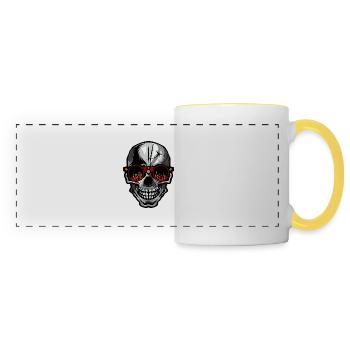 Totenkopf Schädel Crane skull Lünette runde Flamme Feuer - Panoramatasse - Weiß/Gelb - Vorne