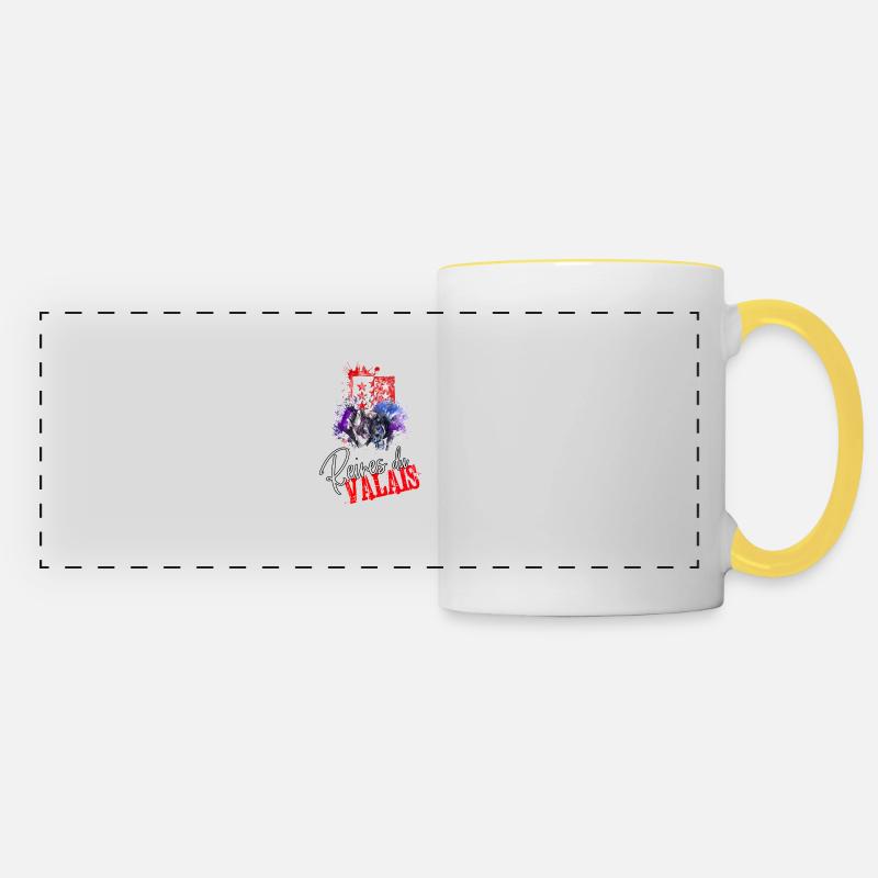 Vache d'hérens, eringer, drapeau du Valais - Mug panoramique contrasté et blanc - blanc/jaune