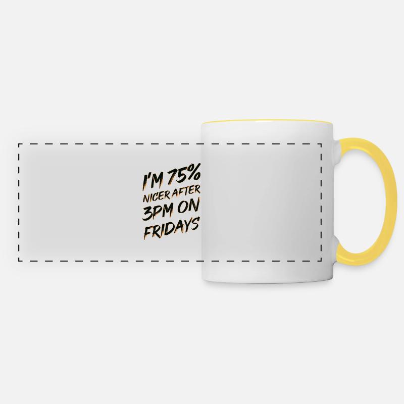 Funny 75% Happy Fridays after 3pm - Panoramic Mug - white/yellow