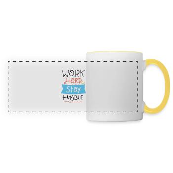 Travailler dur rester humble - Mug panoramique contrasté et blanc - blanc/jaune - Devant