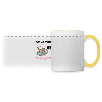 Katzen und Kaffee beste menschliche Freunde - Panoramatasse - Weiß/Gelb - Vorne