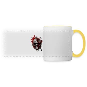 Splash multicolor skull. poker face - Panoramic Mug - white/yellow - Front