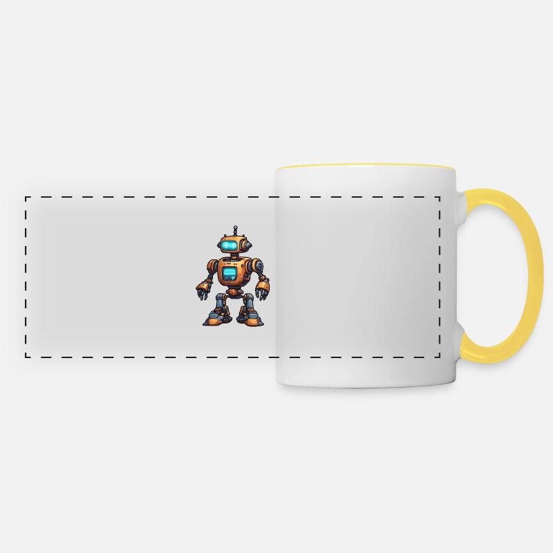 Robot / Machine / AI / Technology / Mechanics - Panoramic Mug - white/yellow