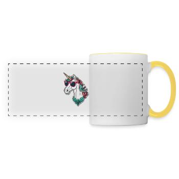Dessin de Noël Licorne - Mug panoramique contrasté et blanc - blanc/jaune - Devant
