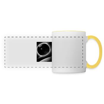 Dark Planet and Moon Solar System Galaxy Star - Panoramic Mug - white/yellow - Front