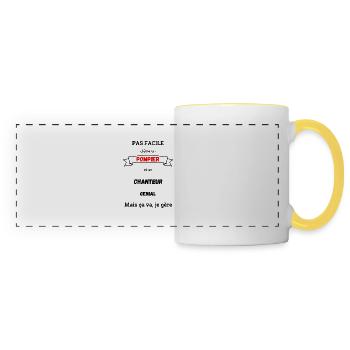 Pas facile d'être Pompier et Chanteur génial - Mug panoramique contrasté et blanc - blanc/jaune - Devant