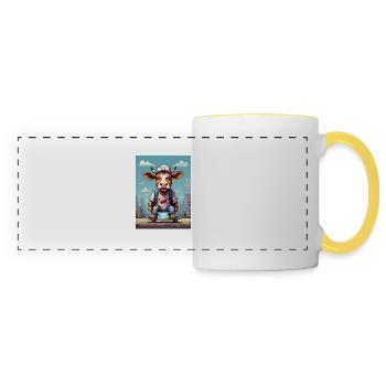 Comic Kuh auf Skateboard - Panoramatasse - Weiß/Gelb - Vorne