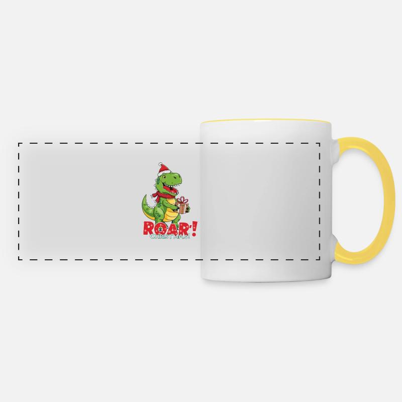 Christmas Dinosaur – ROAR - Panoramic Mug - white/yellow
