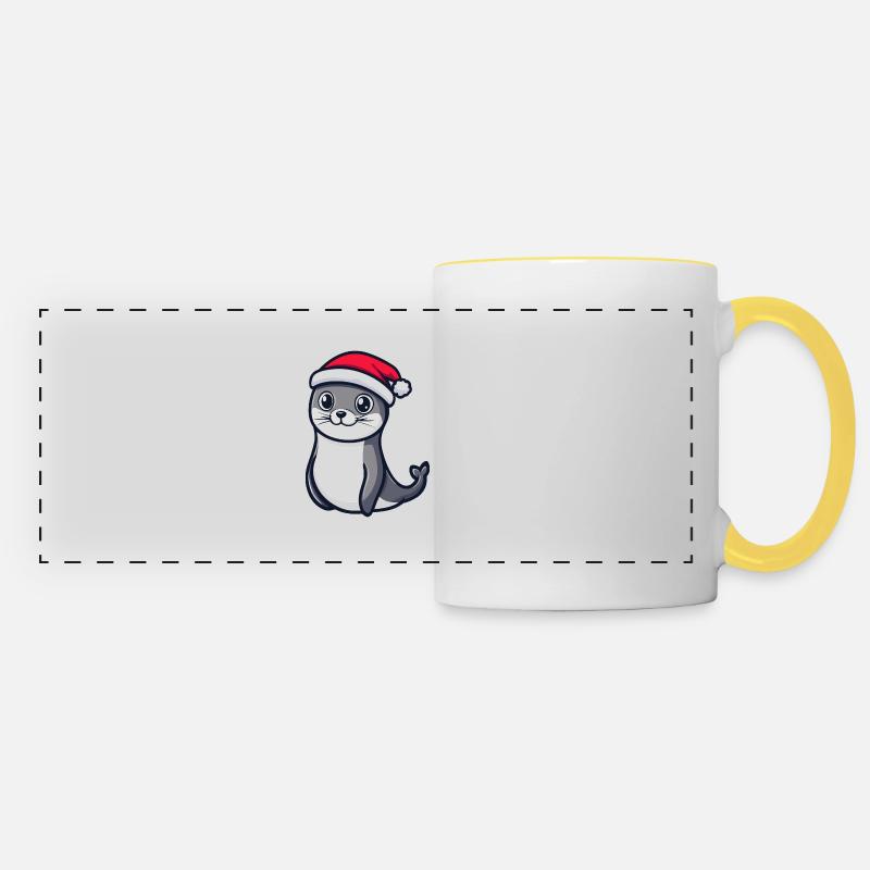 Noël de l’animal du phoque - Mug panoramique contrasté et blanc - blanc/jaune