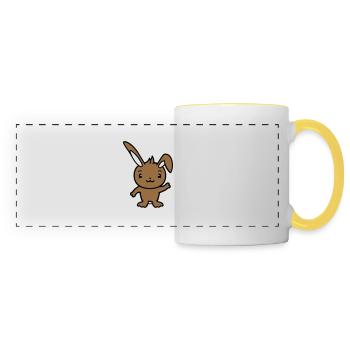 Lapin saluant amicalement la main agitant bonjour - Mug panoramique contrasté et blanc - blanc/jaune - Devant