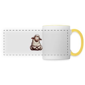 Skeptical Sheep Cartoon Comic Bull - Panoramic Mug - white/yellow - Front