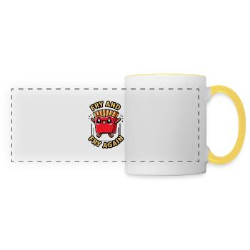 Kawaii Chibi French Fries Fry & Fry Again Food Pun - Panoramic Mug - white/yellow - Front