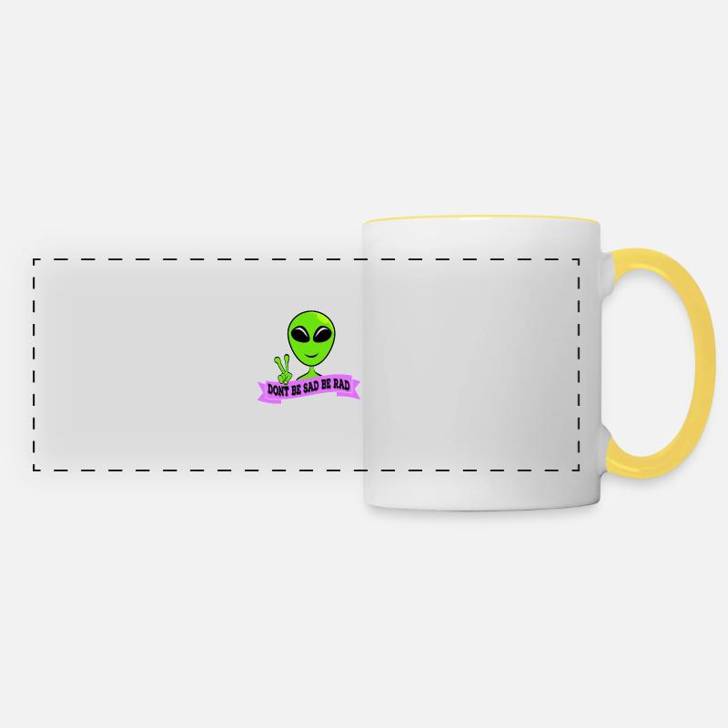 Don't Be Sad Peace Be Rad T-shirt Design Aliens - Panoramic Mug - white/yellow