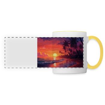 Beach Palm Trees Sunset - Panoramic Mug - white/yellow - Front