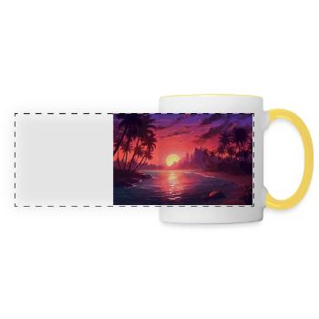 Beach Palm Trees Sunset - Panoramic Mug - white/yellow - Front
