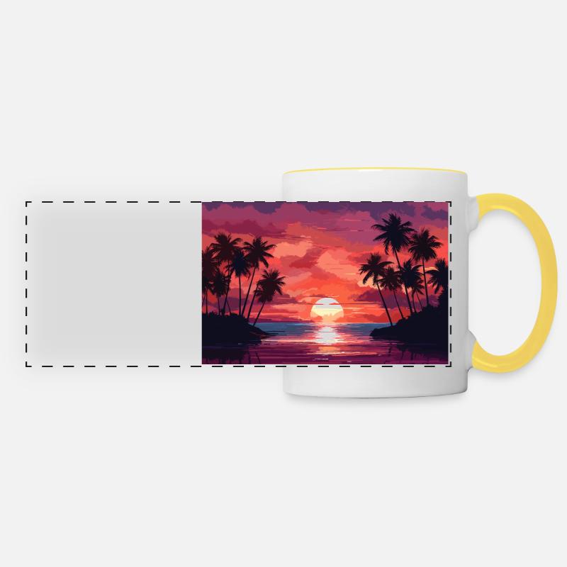 Beach Palm Trees Sunset - Panoramic Mug - white/yellow