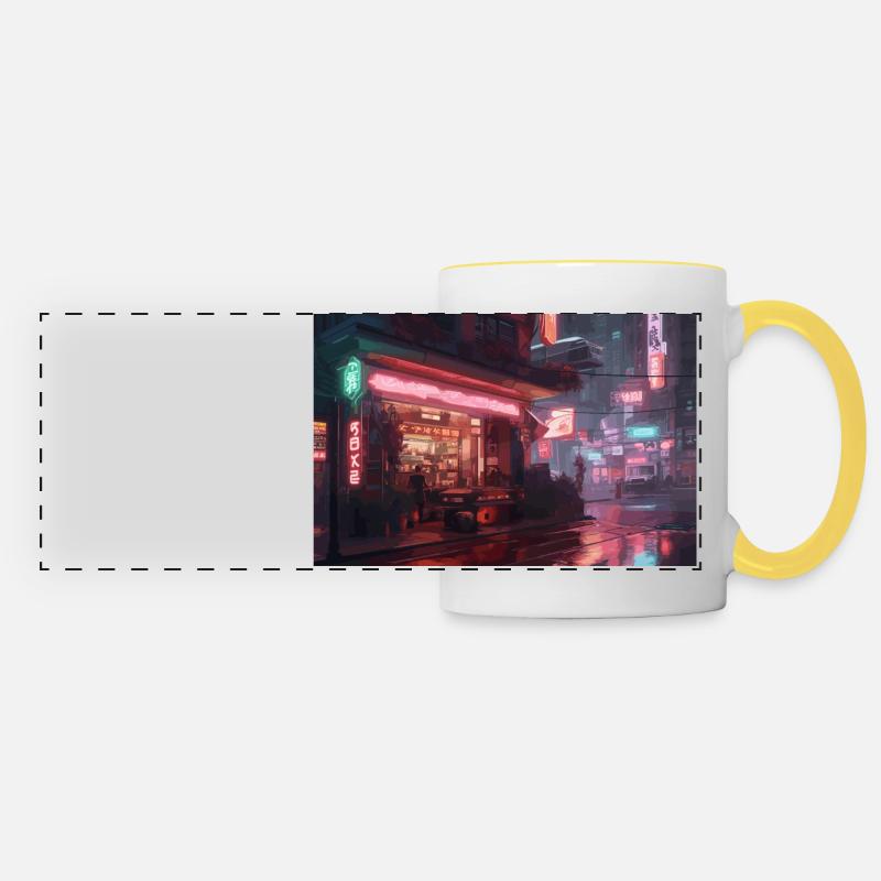 Neon City Caffee - Mug panoramique contrasté et blanc - blanc/jaune