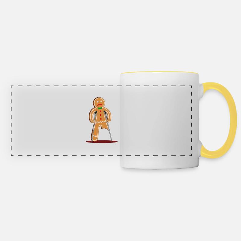 gingerbread man hurt (red) - Panoramic Mug - white/yellow