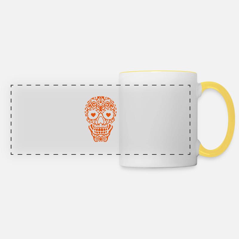 Mexican skull skull heart - Panoramic Mug - white/yellow