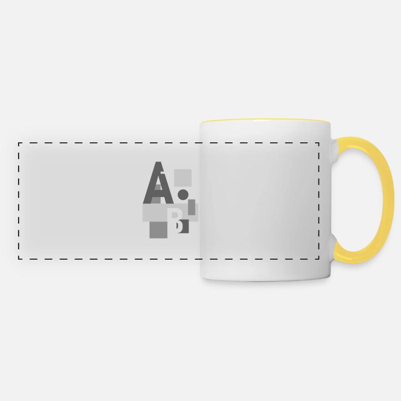 Abstract design with letters - Panoramic Mug - white/yellow