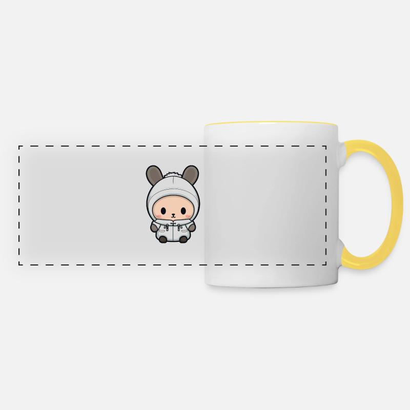 Lapin Hiver Bande Dessinée Mignon - Mug panoramique contrasté et blanc - blanc/jaune