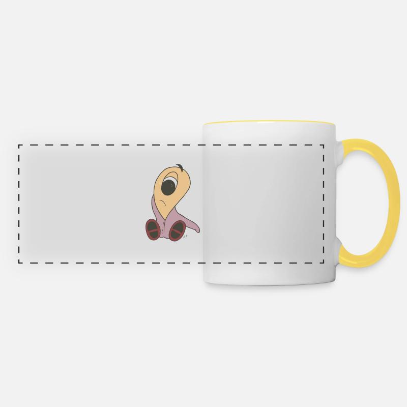 Sweet sad baby alien looking for mom - Panoramic Mug - white/yellow