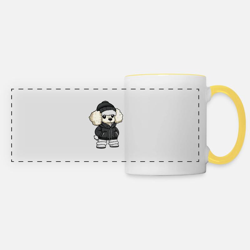 Poodle Dog Cartoon - Panoramic Mug - white/yellow
