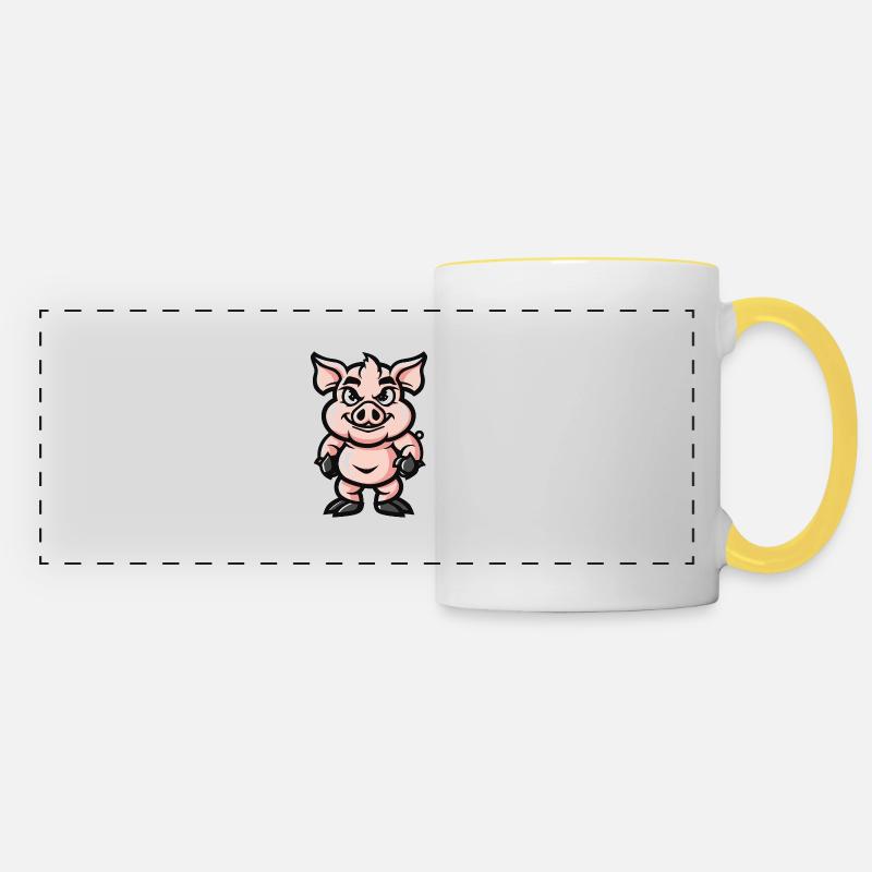 Bande dessinée de cochon - Mug panoramique contrasté et blanc - blanc/jaune