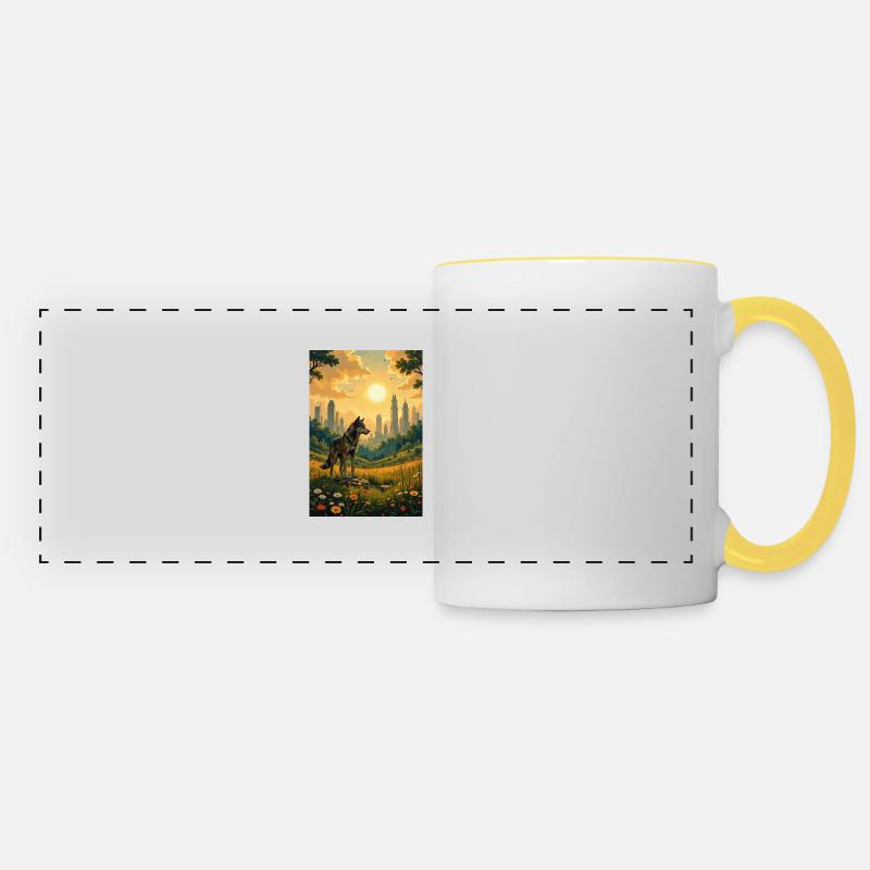 The image of the wolf - Panoramic Mug - white/yellow