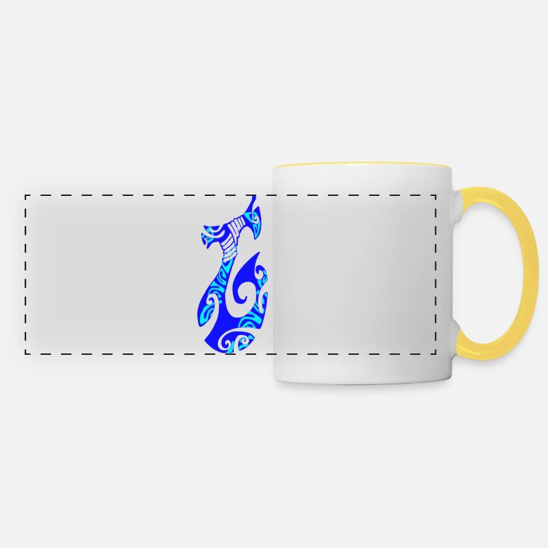 MATAU - Blue (Polynesian hook) - Panoramic Mug - white/yellow