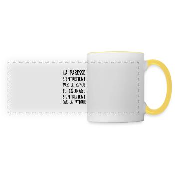 paresse et courage / citations cool - Mug panoramique contrasté et blanc - blanc/jaune - Devant